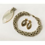 SILVER BRACELET WITH SILVER GILT EARRINGS & A SILVER PENDANT