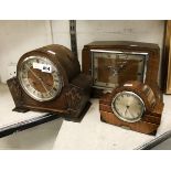 THREE ART DECO WALNUT CASED MANTLE CLOCKS