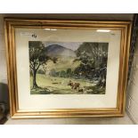 GILT FRAMED WATERCOLOUR OF CATTLE