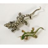 GOLD,EMERALD, DIAMOND & RUBY GECKO BROOCH & A SILVER LIZARD BROOCH