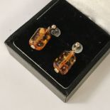 9CT GOLD AMBER DROP STUD EARRINGS