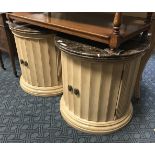 PAIR OF ROUND MARBLE TOP BEDSIDE CABINETS