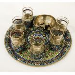 PERSIAN TEASET WITH TRAY, SIX TEA HOLDERS, BOWL & SPOONS (2KG0