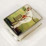 SILVER & ENAMEL CRICKET STAMP BOX