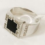 18CT WHITE GOLD DIAMOND & ONYX BULGARI RING