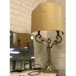 BRASS ART NOUVEAU STYLE TABLE LAMP & SHADE