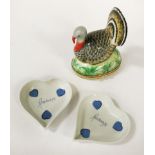 LIMOGES TURKEY CASKET & TWO HEART PIN TRAYS