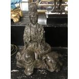 BRONZE GUANYIN ON ELEPHANT