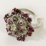 14CT WHITE GOLD DIAMOND & RUBY RING