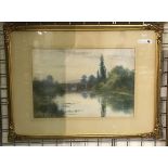 WATERCOLOUR OF RIVER LANDSCAPE, SIGNED ALFRED ASHDOWN BOX