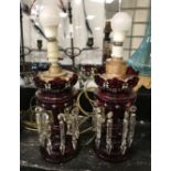 CRANBERRY GLASS LUSTRE LAMPS - DAMAGED DROPS