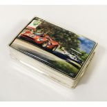 SILVER & ENAMEL RACING CAR TRINKET BOX