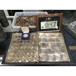 COLLECTION OF COINS & FRAMED BANK NOTE