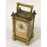 ORNATE FILIGRIS GILT CARRIAGE CLOCK (NEEDS A SERVICE BUT WORKS)