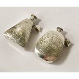 TWO SILVER PERFUME FLASKS
