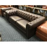 CHESTERFIELD 3 SEATER & ARMCHAIRS BROWN LEATHER - EX DEMO