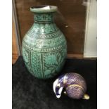 INDIAN POTTERY VASE & CROWN DERBY PAPERWEIGHT