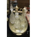 FIVE DECANTERS & A TRAY