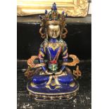 BLUE ENAMEL & BRONZE BUDDHIST FIGURE