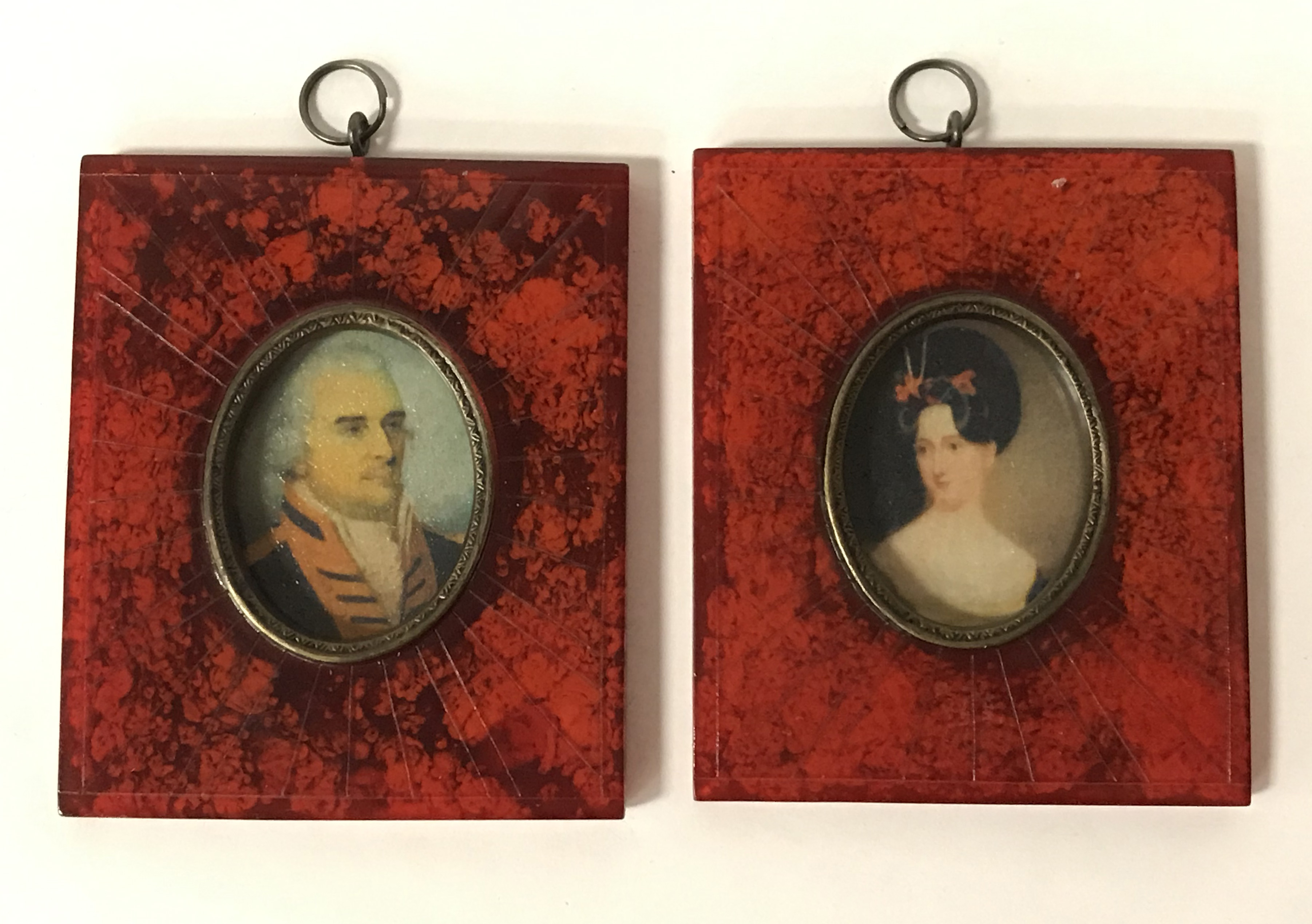 PAIR RED PORTRAIT MINIATURES