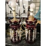 CRANBERRY GLASS LUSTRE LAMPS - DAMAGED DROPS