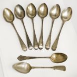 SIX GEORGIAN BRIGHT HM SILVER SPOONS & TWO OTHERS