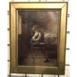 GILT FRAMED OIL ON CANVAS - YOUNG BOY ON A CHAIR