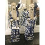 PAIR BLUE & WHITE FIGURES OF CHINAMEN