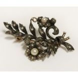 ANTIQUE SILVER & GOLD OLD CUT DIAMOND BROOCH