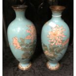 PAIR OF JAPANESE CLOISONNE BUTTERFLY VASES - SLIGHT DAMAGE TO 1