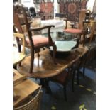 WALNUT PEDESTAL DINING TABLE & 6 CHAIRS