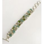 STERLING SILVER PEARL, MOONSTONE, PERIDOT, LARIMER GEMSTONE BRACELET