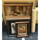 EDWARD BARTON SIGNED OIL PAINTING WITH A WATERCOLOUR & PRINTS BY BRIAN THATCHER WITH OTHER