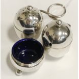 HOWARD WILKINSON CHRISTOPHER DRESSER TRIPLE SILVER CRUET SET