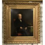 GILT FRAMED OIL ON BOARD - SEATED GENT