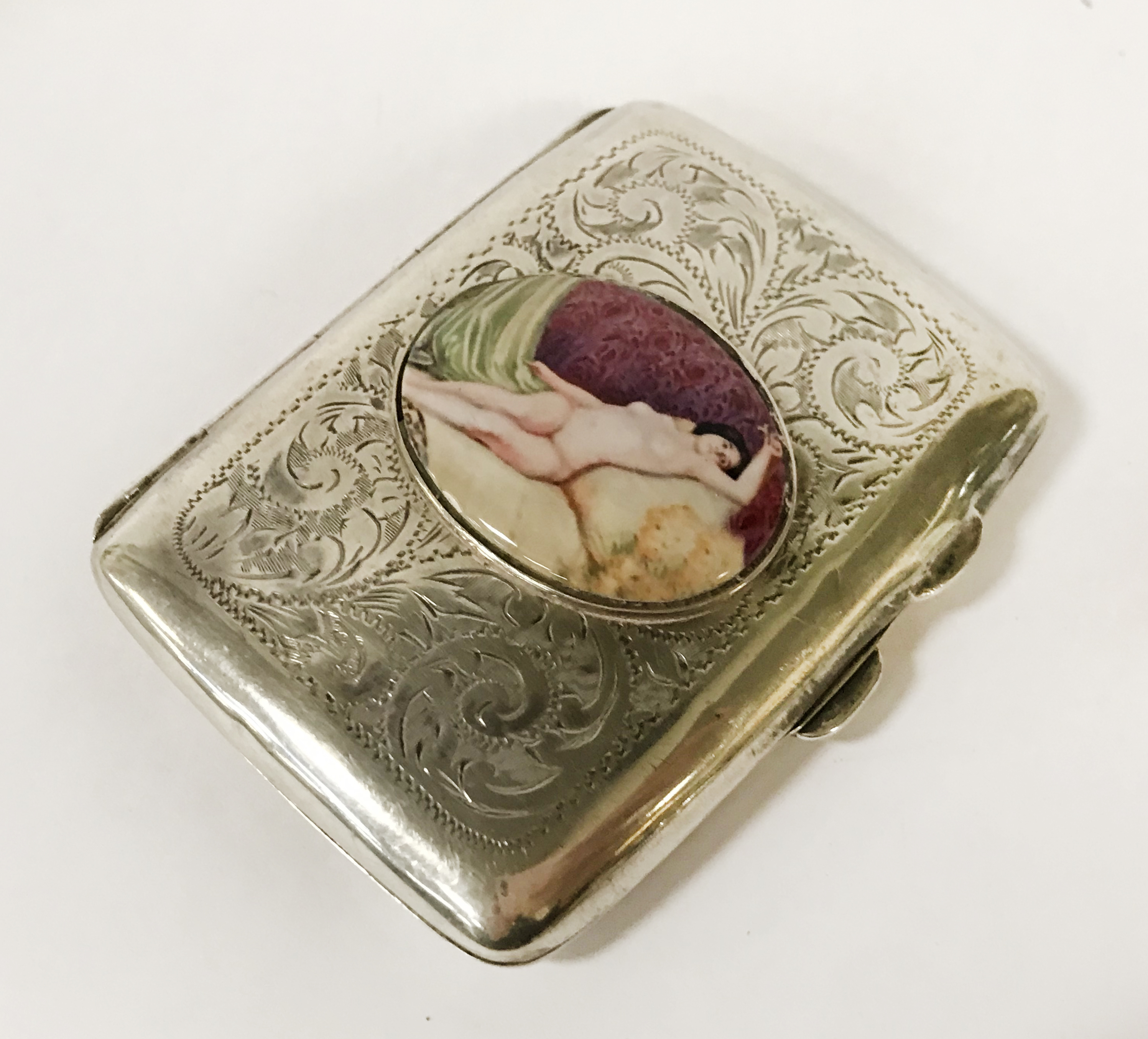 SILVER CIGARETTE CASE WITH EMERALD