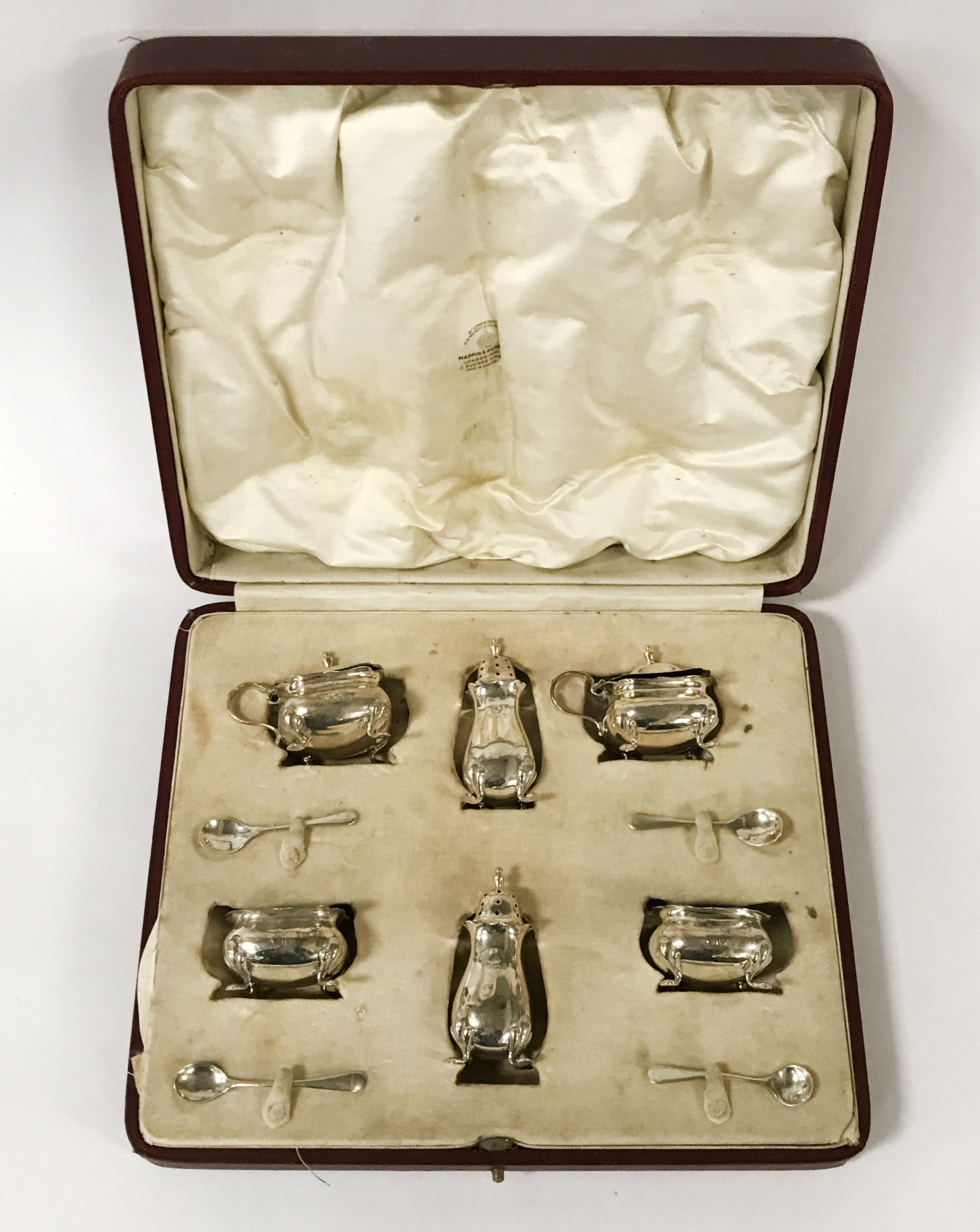 HM SILVER CRUET SET IN BOX