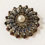 VICTORIAN 9CT GOLDDIAMOND, SAPPHIRE & RUBY BROOCH