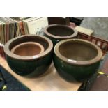 FOUR GLAZED GARDEN POTS