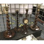 QTY BARLEY TWIST CANDLESTICKS & CLOCK C1900