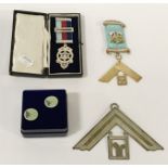 3 SILVER MASONIC MEDALS & MASONIC CUFFLINKS