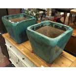 2 SQUARE GLAZED GARDEN PLANTERS