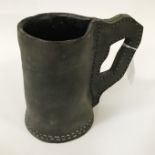 19C LEATHER TANKARD