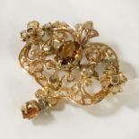 18CT GOLD & CITRINE BROOCH