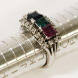 18CT WHITE GOLD & MULTI GEMSTONE RING