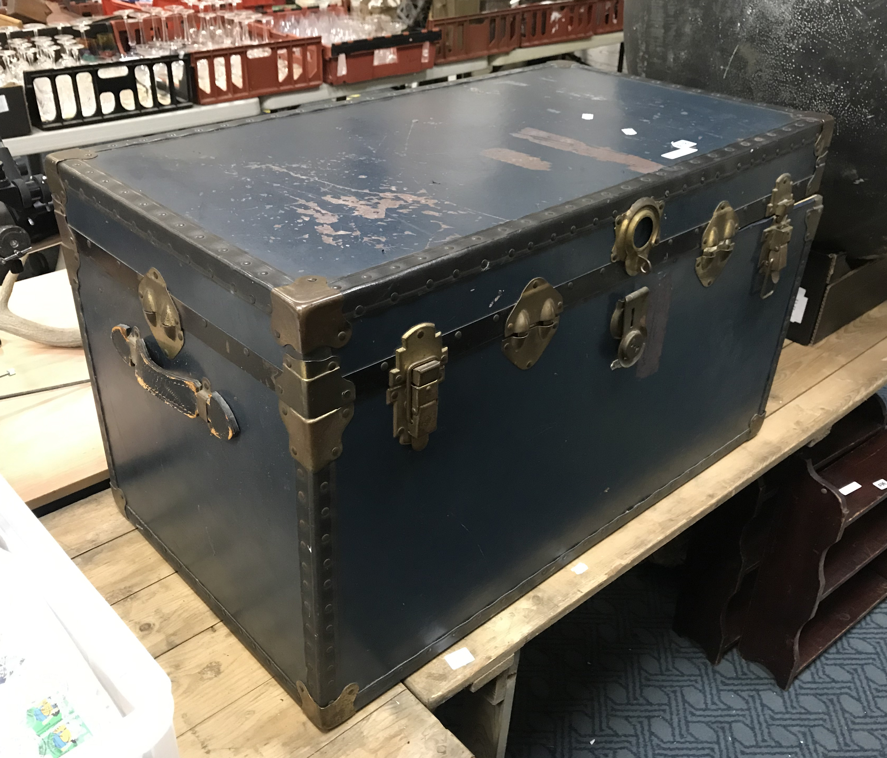 BLUE TRUNK WITH METAL FITTINGS