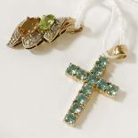 GOLD GEMSTONE PENDANT WITH GOLD CROSS