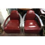 PAIR RED LEATHER AVIATOR CHAIRS