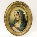 EARLY 19C MADONNA PAINTED ON GLASS - ORIGINAL FRAME