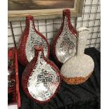 4 MOSAIC MIRRORED VASES